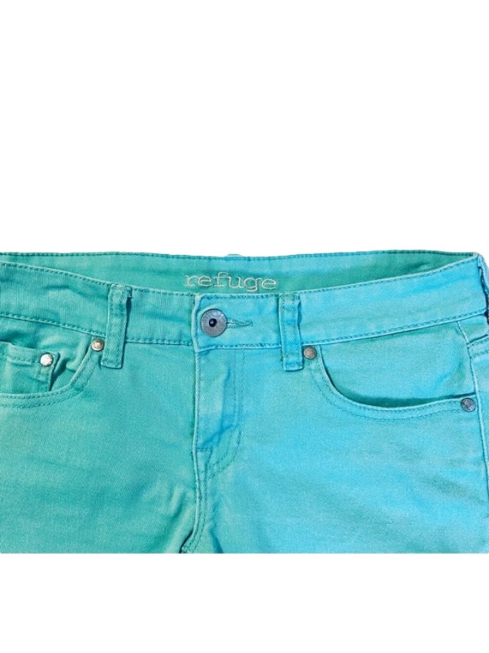 Teal Low Rise Cut Off Denim Shorts Size 2 - Picture 5 of 13